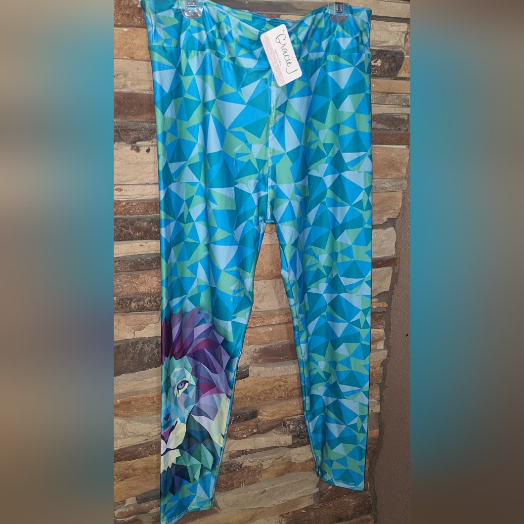 Blue Geometric Lion Print Joggers - Women Artwork For Your Body